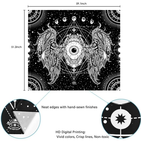 Celestial Eyeball Wings Tapestry Wall Hanging - Picture 3 of 4